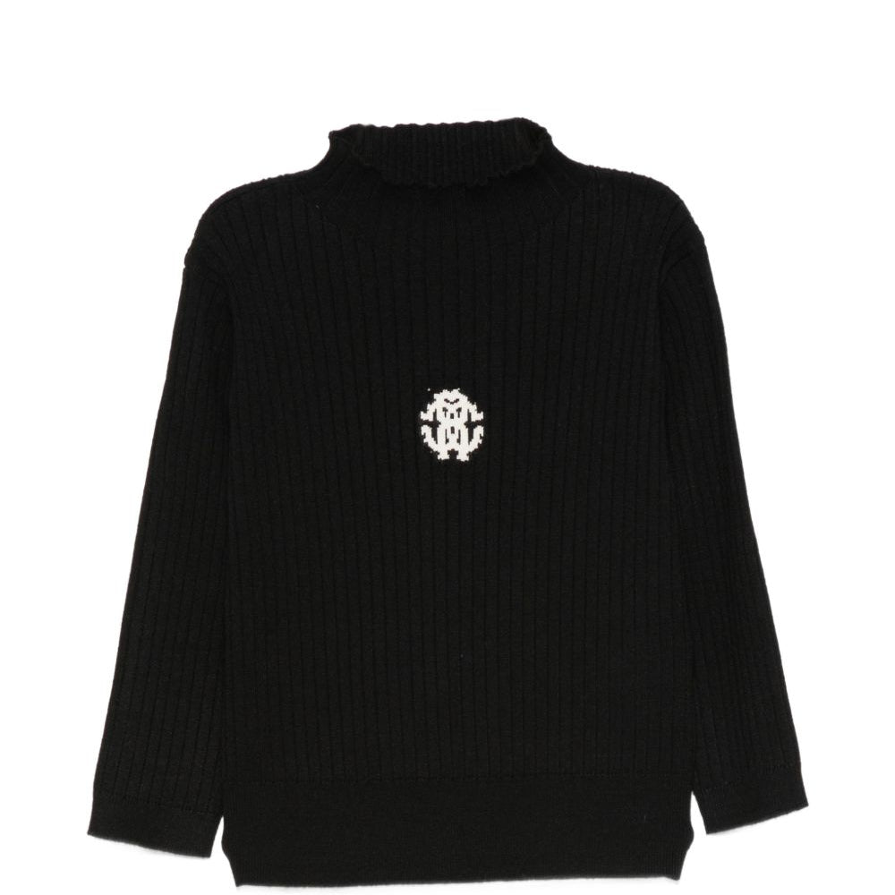 Maglione per bambina Roberto Cavalli Kids mero con ricamo logo sul davanti CGA26101MA BLACK ROBERTO CAVALLI KIDS