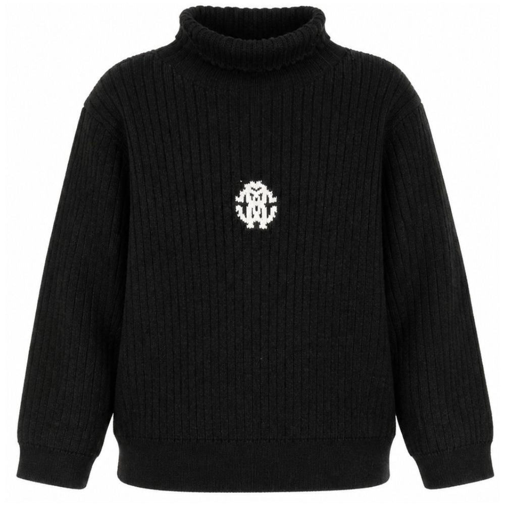 Maglione per bambina Roberto Cavalli Kids mero con ricamo logo sul davanti CGA26101MA BLACK ROBERTO CAVALLI KIDS