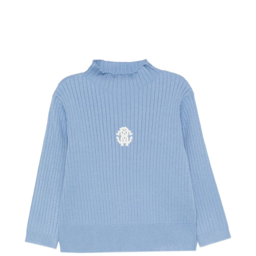 Maglione per bambina Roberto Cavalli Kids azzurro con logo ricamato sul davanti CGA26101MA BLUE LITTLE BOY ROBERTO CAVALLI KIDS