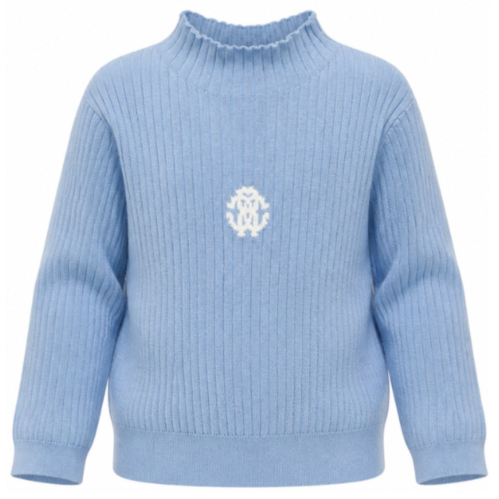 Maglione per bambina Roberto Cavalli Kids azzurro con logo ricamato sul davanti CGA26101MA BLUE LITTLE BOY ROBERTO CAVALLI KIDS