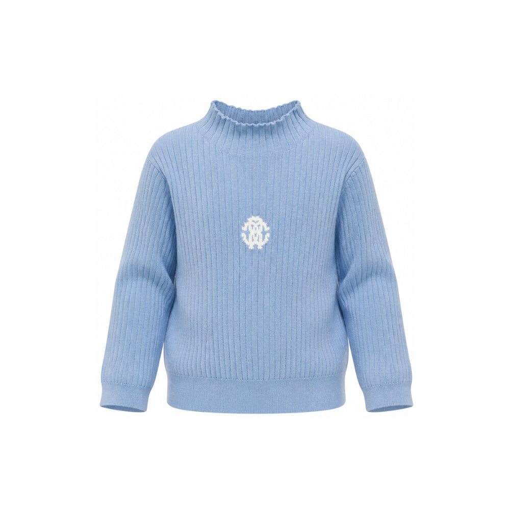 Maglione per bambina Roberto Cavalli Kids azzurro con logo ricamato sul davanti CGA26101MA BLUE LITTLE BOY ROBERTO CAVALLI KIDS