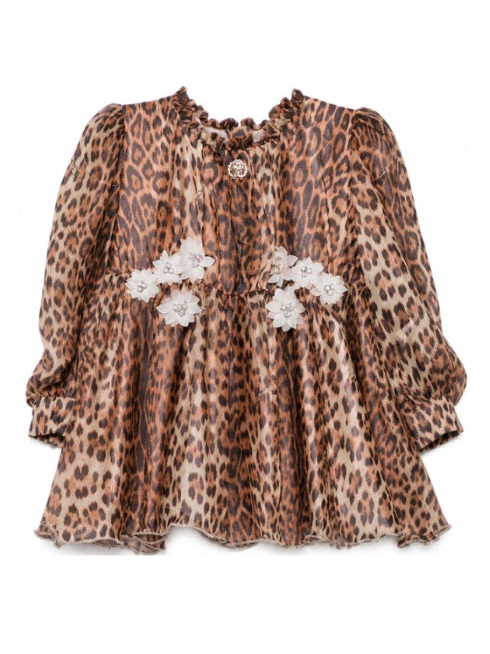 Abito per neonata Roberto Cavalli Kids marrone con applicazione floreale CIA26050VE GIAGUARO NATURALE ROBERTO CAVALLI KIDS