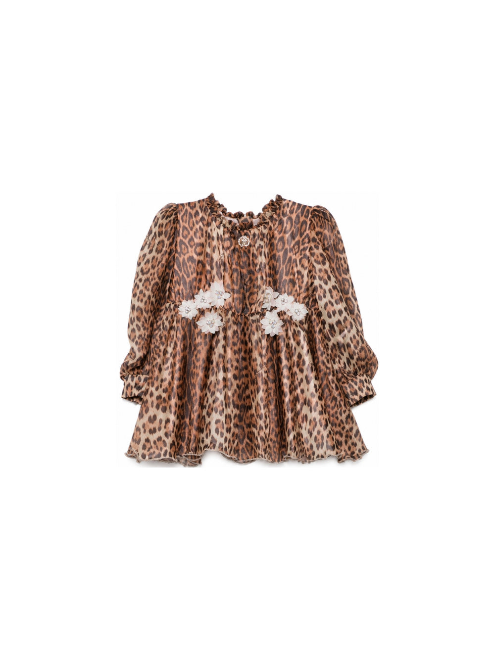 Abito per neonata Roberto Cavalli Kids marrone con applicazione floreale CIA26050VE GIAGUARO NATURALE ROBERTO CAVALLI KIDS