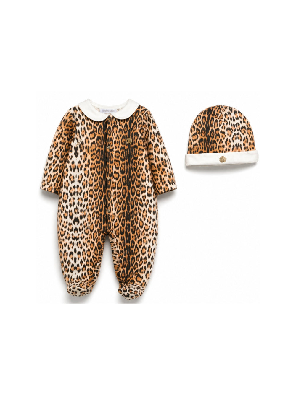 Set tutina e berretto per neonata Roberto Cavalli Junior marrone con stampa animalier CLA26001TU GIAGUARO NATURALE ROBERTO CAVALLI KIDS
