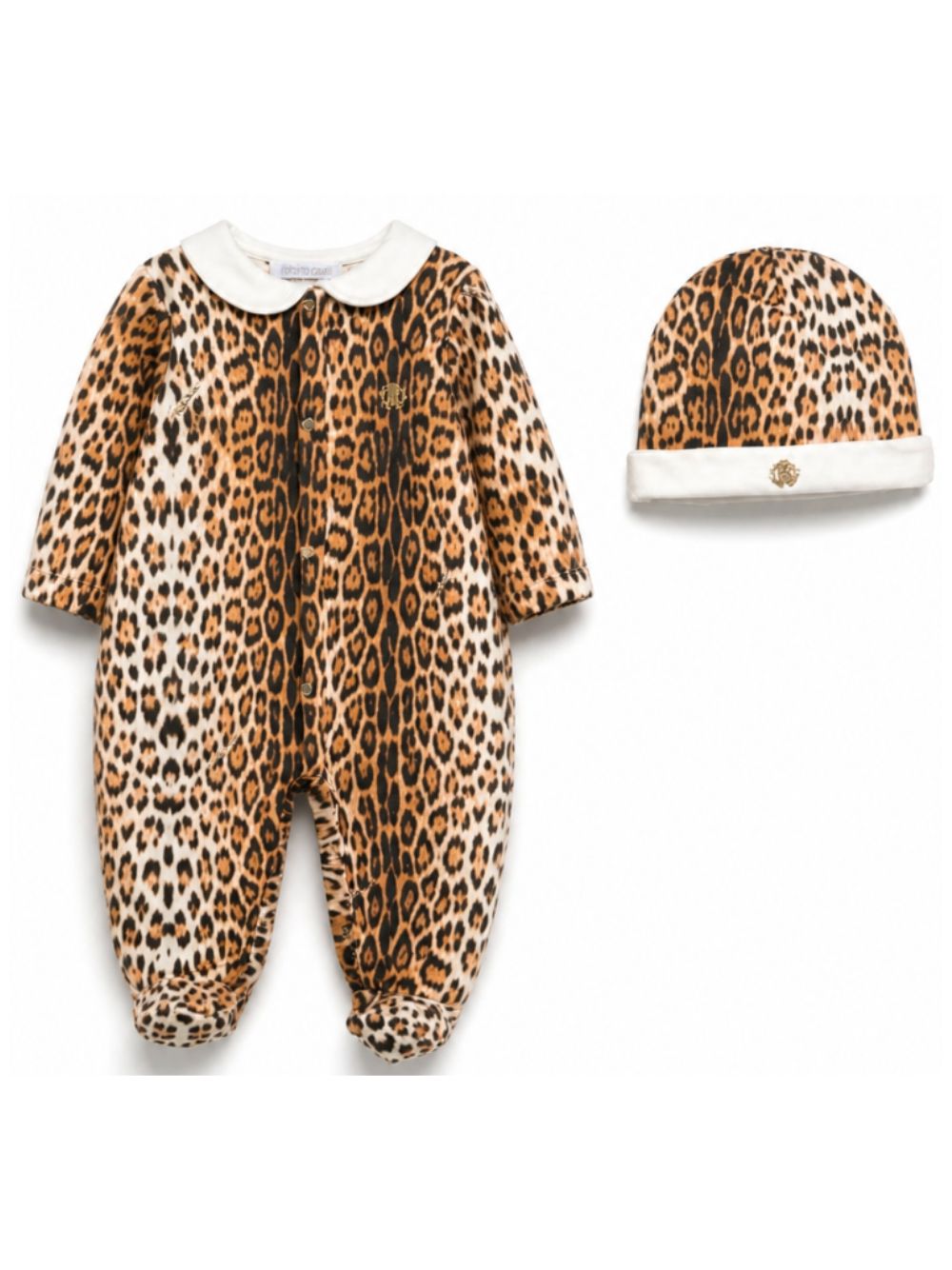 Set tutina e berretto per neonata Roberto Cavalli Junior marrone con stampa animalier CLA26001TU GIAGUARO NATURALE ROBERTO CAVALLI KIDS