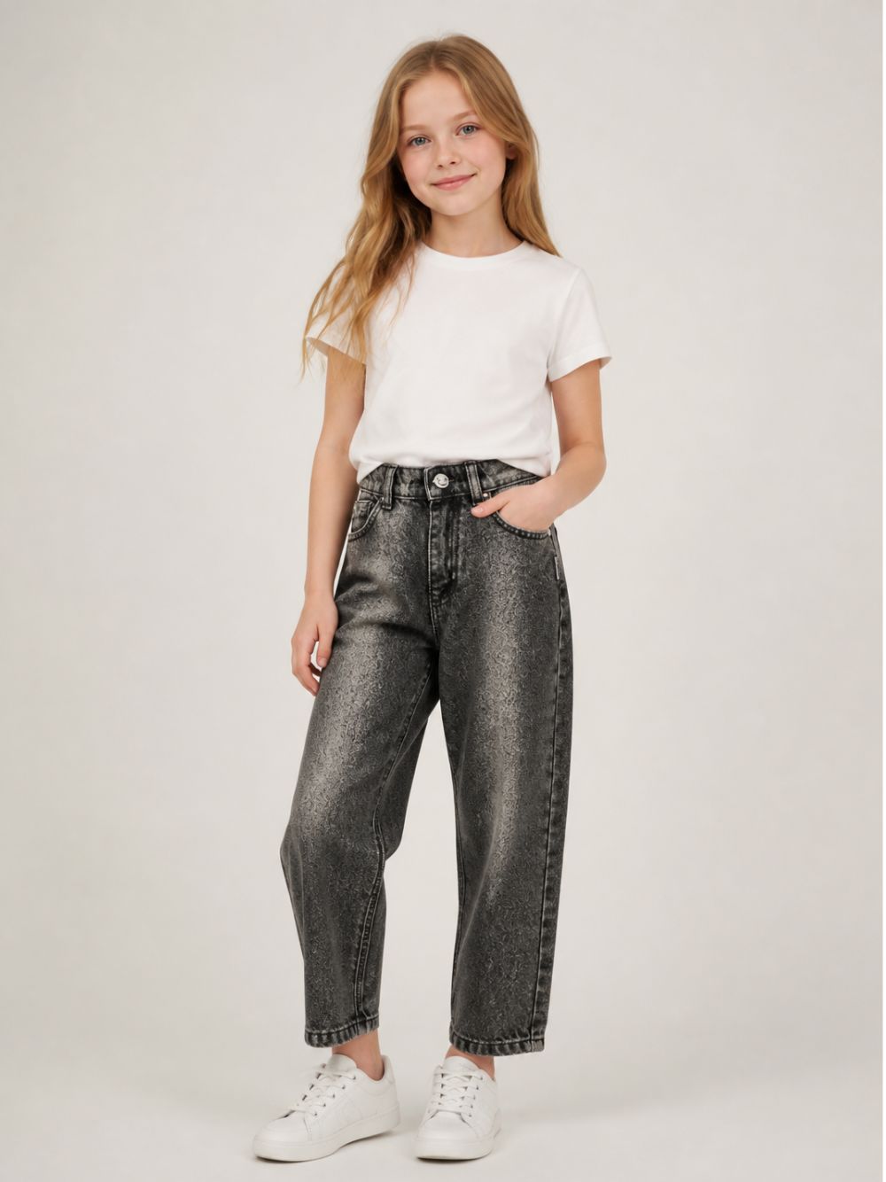 Jeans per bambina Roberto Cavalli Kids neri con effetto slavato JBA26085JE DENIM BLACK ROBERTO CAVALLI KIDS