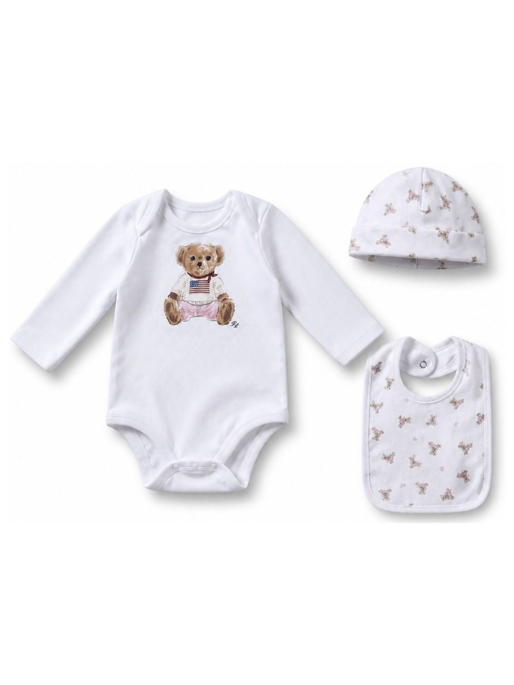 Set tutina cappellino e bavaglino per neonato Polo Ralph Lauren Kids bianco con motivo Polo Bear 310981226 001 Ralph Lauren kids