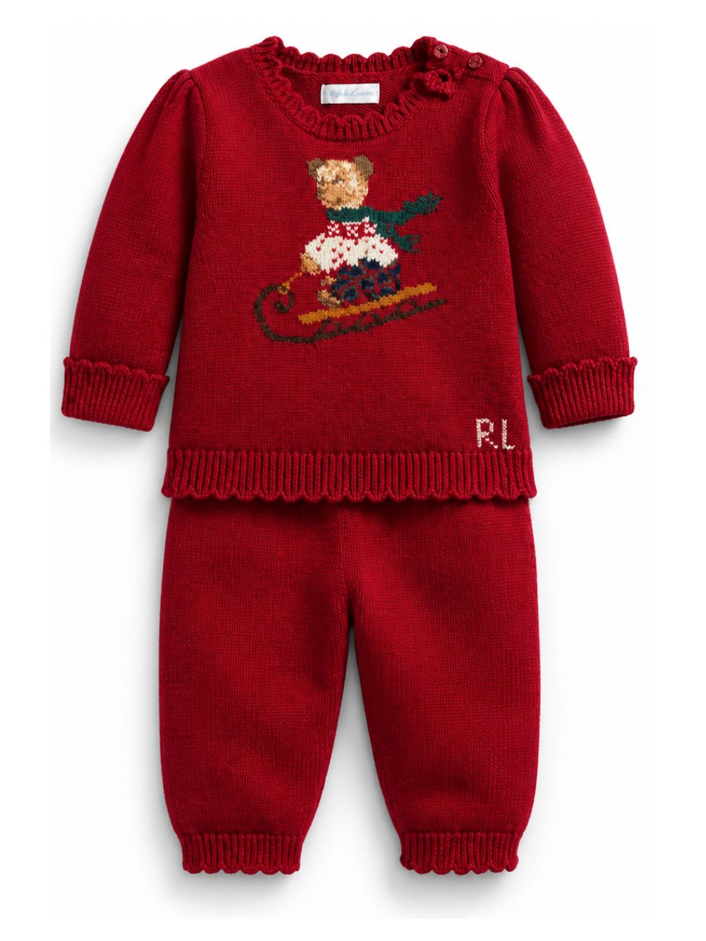 Set maglioncino e pantaloni per neonata Polo Ralph Lauren Kids rosso con ricamo orsetto 310B28761 001 Ralph Lauren kids