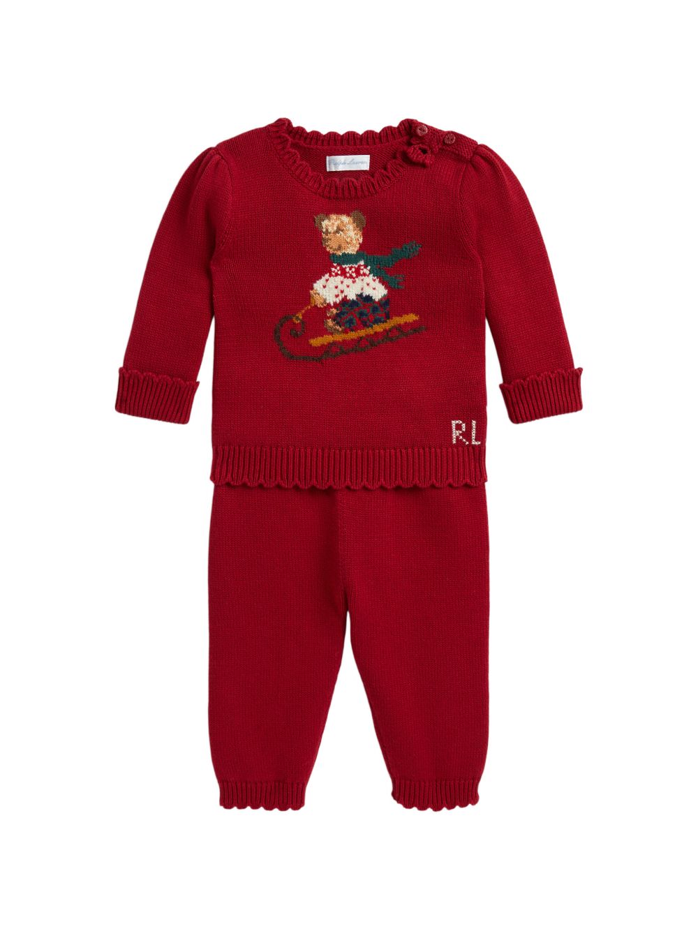 Set maglioncino e pantaloni per neonata Polo Ralph Lauren Kids rosso con ricamo orsetto 310B28761 001 Ralph Lauren kids