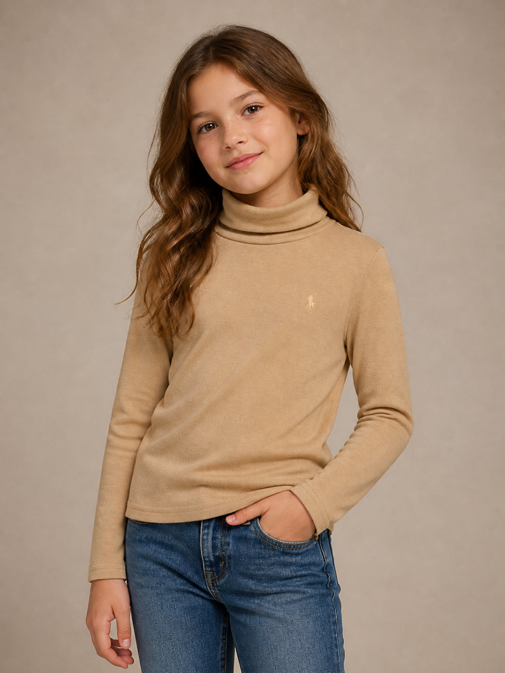 Maglione per bambina Polo Ralph Lauren Kids beige con collo alto 312850670 019 Ralph Lauren kids