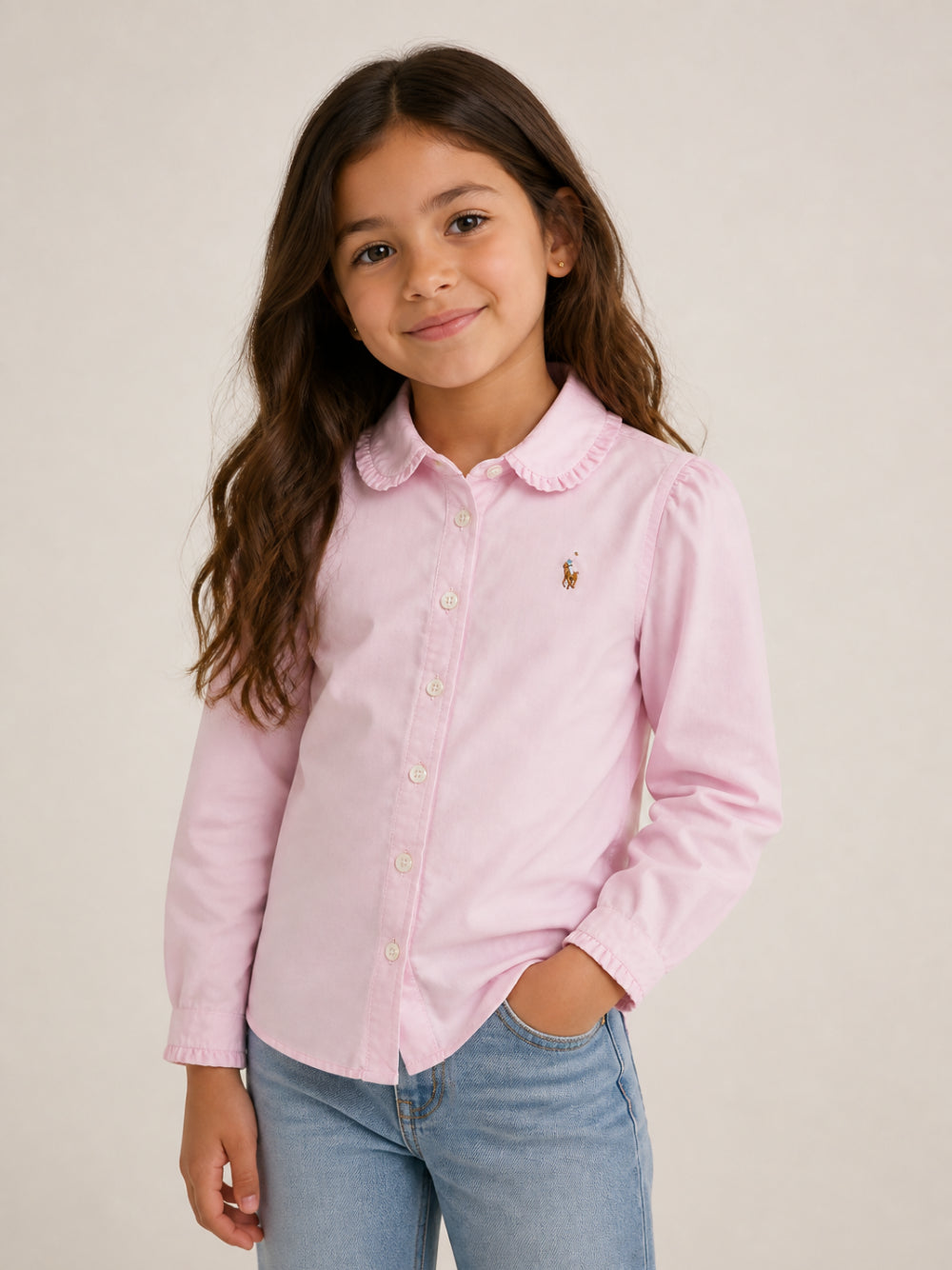 Camicia per bambina Polo Ralph Lauren Kids rosa con motivo ricamato Polo Pony 312929954 002 Ralph Lauren kids