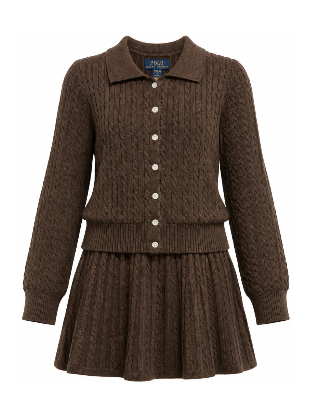 Completo cardigan e gonna per bambina Polo Ralph Lauren Kids marrone con motivo a trecce 312950779 BROWN Ralph Lauren kids