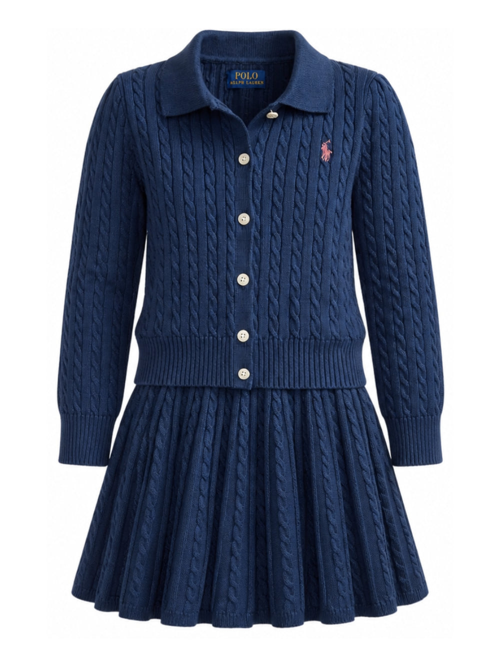 Completo cardigan e gonna per bambina Polo Ralph Lauren Kids blu con motivo a trecce 312950779 NAVY Ralph Lauren kids