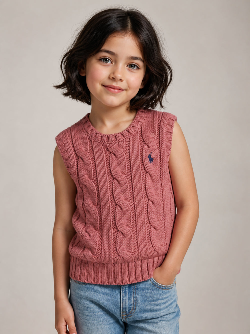 Gilet per bambina Polo Ralph Lauren Kids rosa con motivo a trecce 312978861 501 Ralph Lauren kids