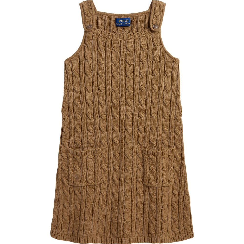 Abito per bambina Ralph Lauren Kids marrone chiaro a trecce con spalline abbottonate 312B25927 002 Ralph Lauren kids