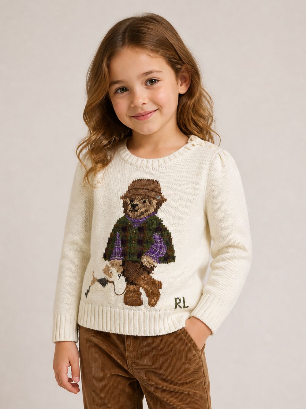Maglione per bambina Polo Ralph Lauren Kids bianco con ricamo orsetto all-over 312B26004 001 Ralph Lauren kids