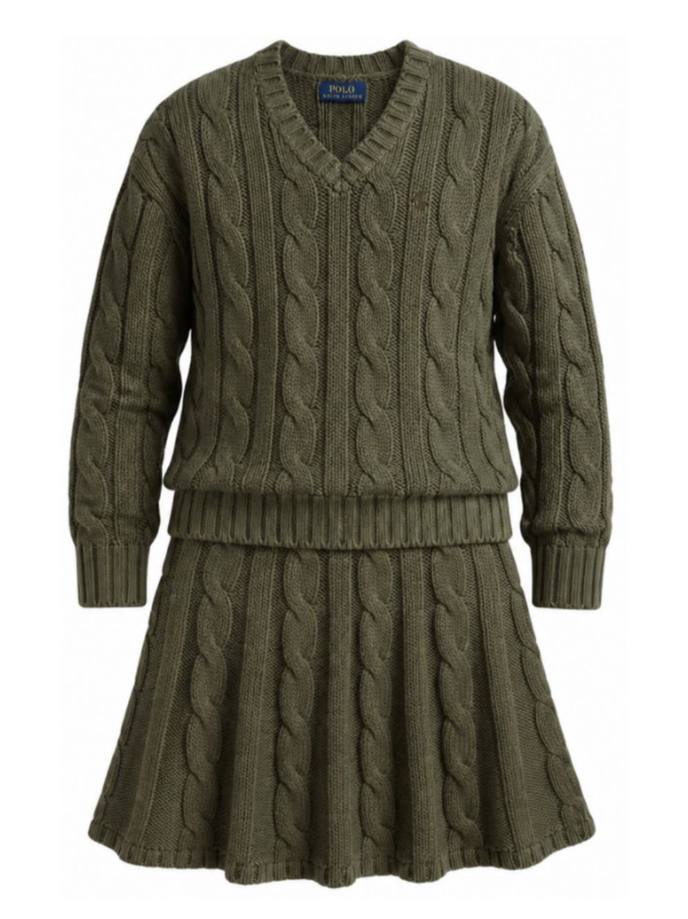 Set maglione e gonna per bambina Polo Ralph Lauren Kids verde con trama intrecciata 313978863 500 Ralph Lauren kids
