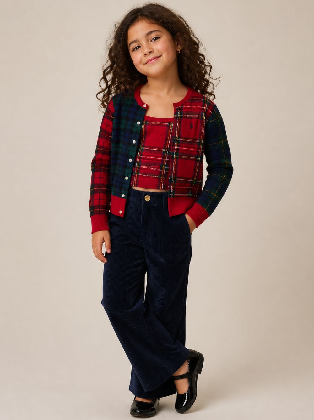 Set cardigan e top per bambina Polo Ralph Lauren Kids rosso con design a patchwork 313B28314 001 Ralph Lauren kids