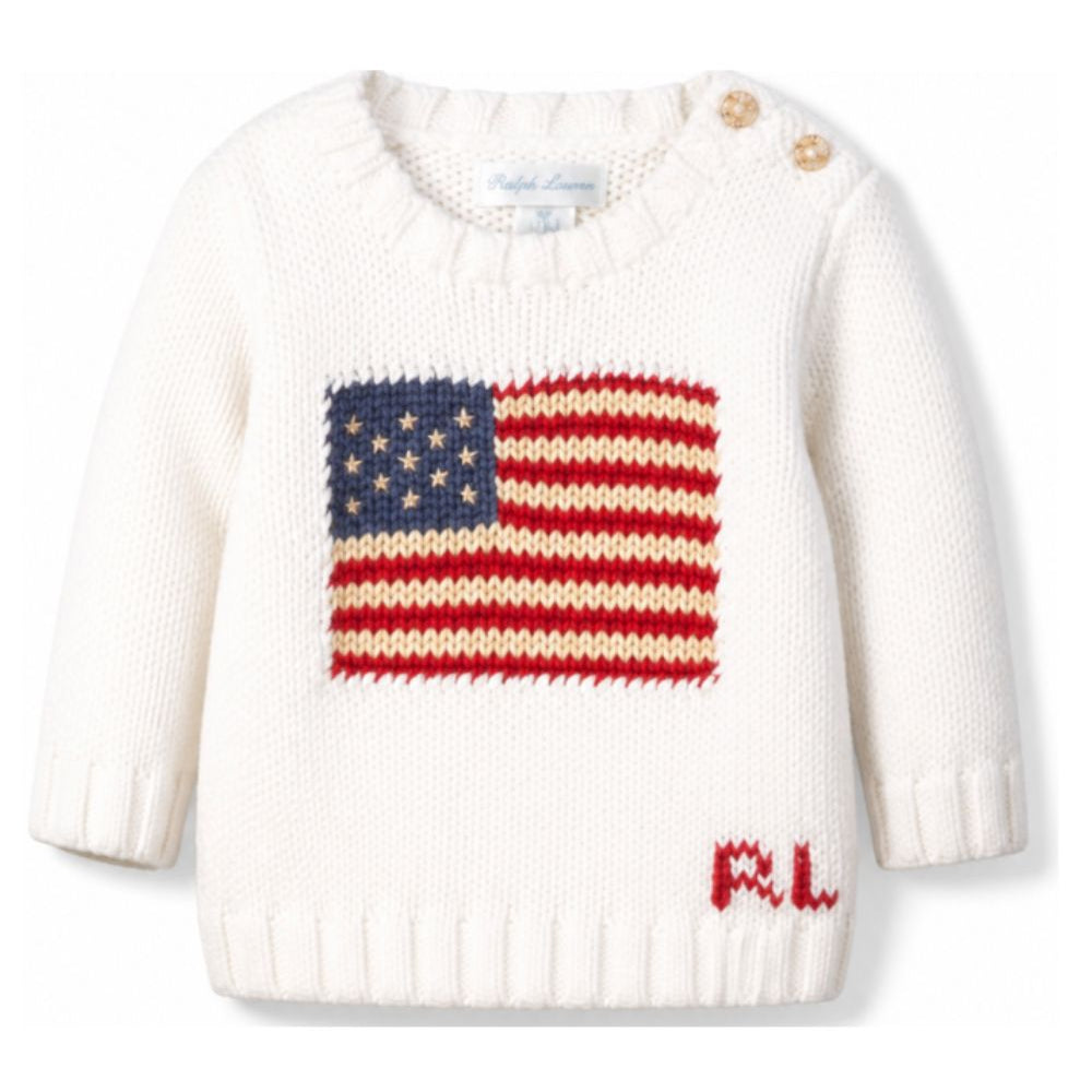 Maglione per neonato Polo Ralph Lauren Kids bianco con bandiera americana ricamata 320668285 006 Ralph Lauren kids