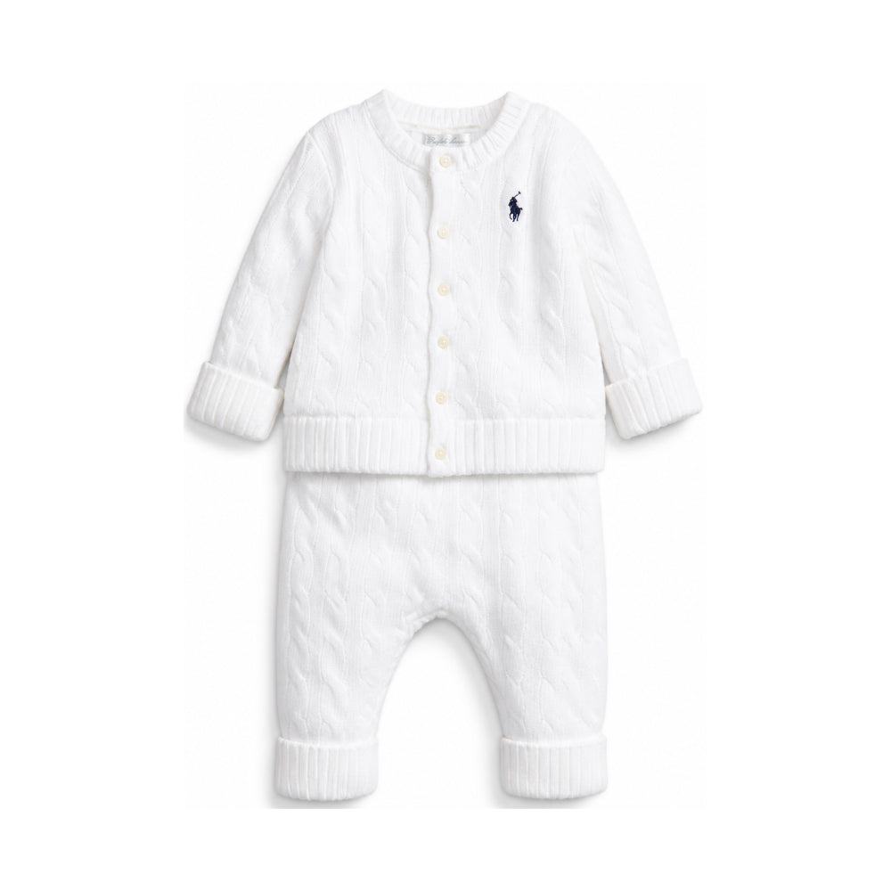 Set due pezzi maglione e pantaloni per neonati Polo Ralph Lauren Kids bianco con trama intrecciata 320966889 004 Ralph Lauren kids