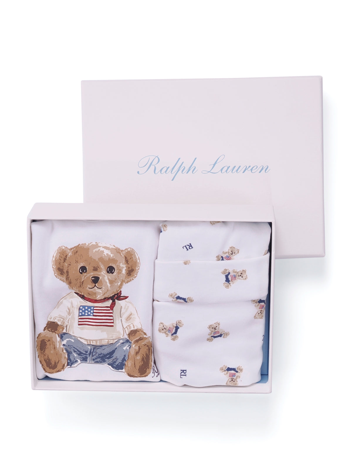 Set tutina bavaglino e cappellino per neonato Polo Ralph Lauren Kids bianco con stampa Teddy Bear 320P00760 001 Ralph Lauren kids