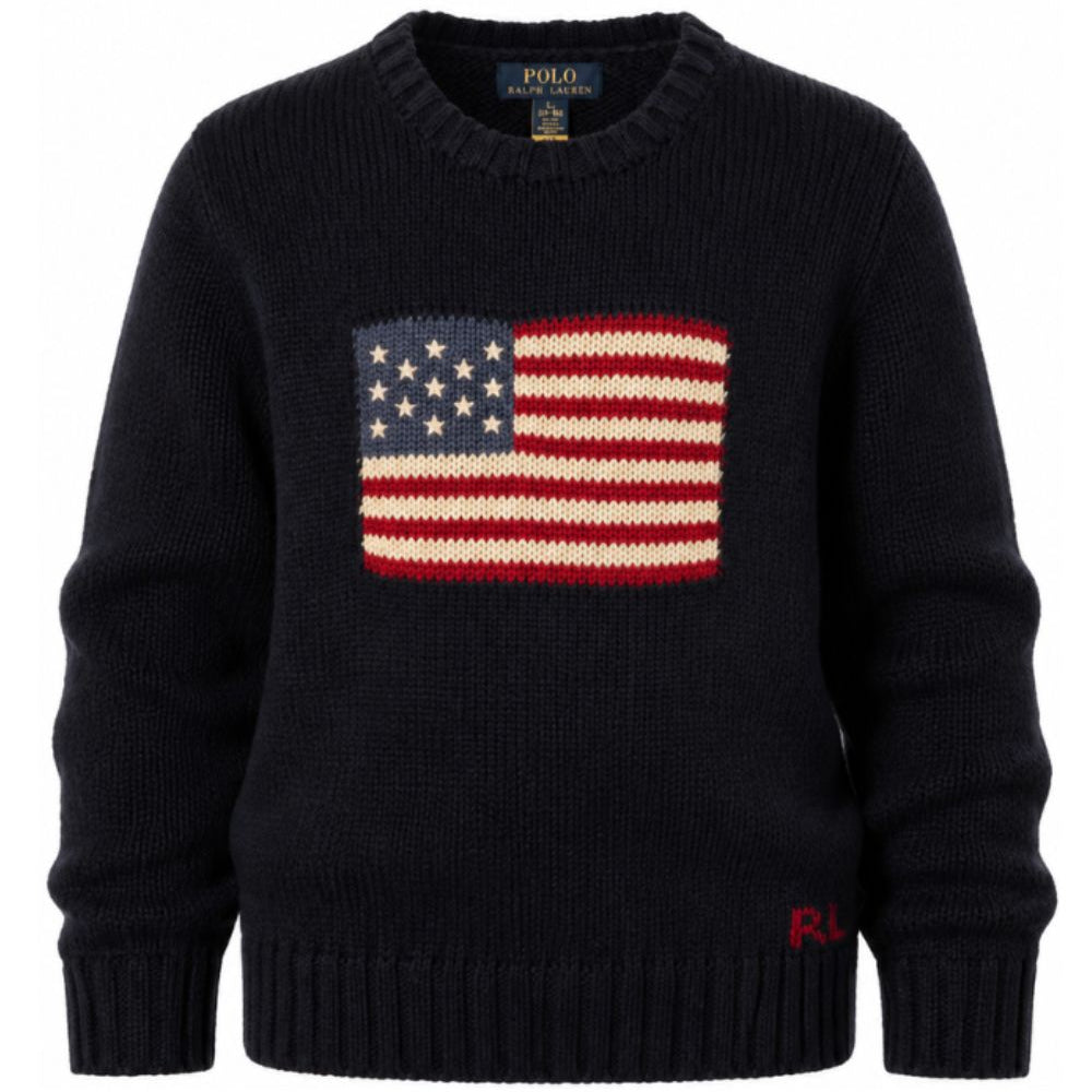 Maglione per bambino Polo Ralph Lauren kids blu con bandiera americana ricamata 322668285 001 Ralph Lauren kids