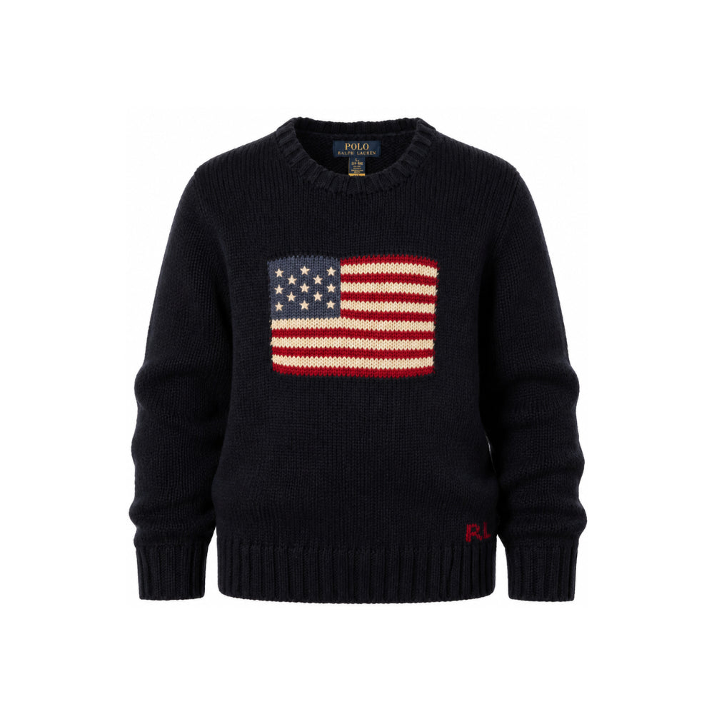 Maglione per bambino Polo Ralph Lauren kids blu con bandiera americana ricamata 322668285 001 Ralph Lauren kids