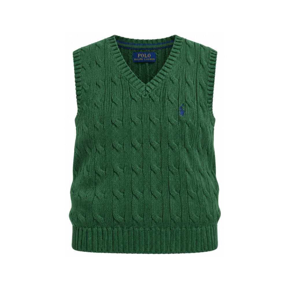 Gilet per bambino Polo Ralph Lauren Kids verde con scollo a V 322702300 GREEN Ralph Lauren kids