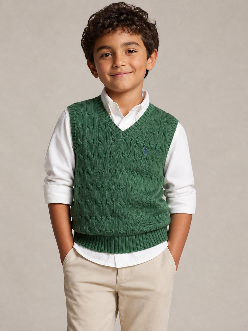 Gilet per bambino Polo Ralph Lauren Kids verde con scollo a V 322702300 GREEN Ralph Lauren kids