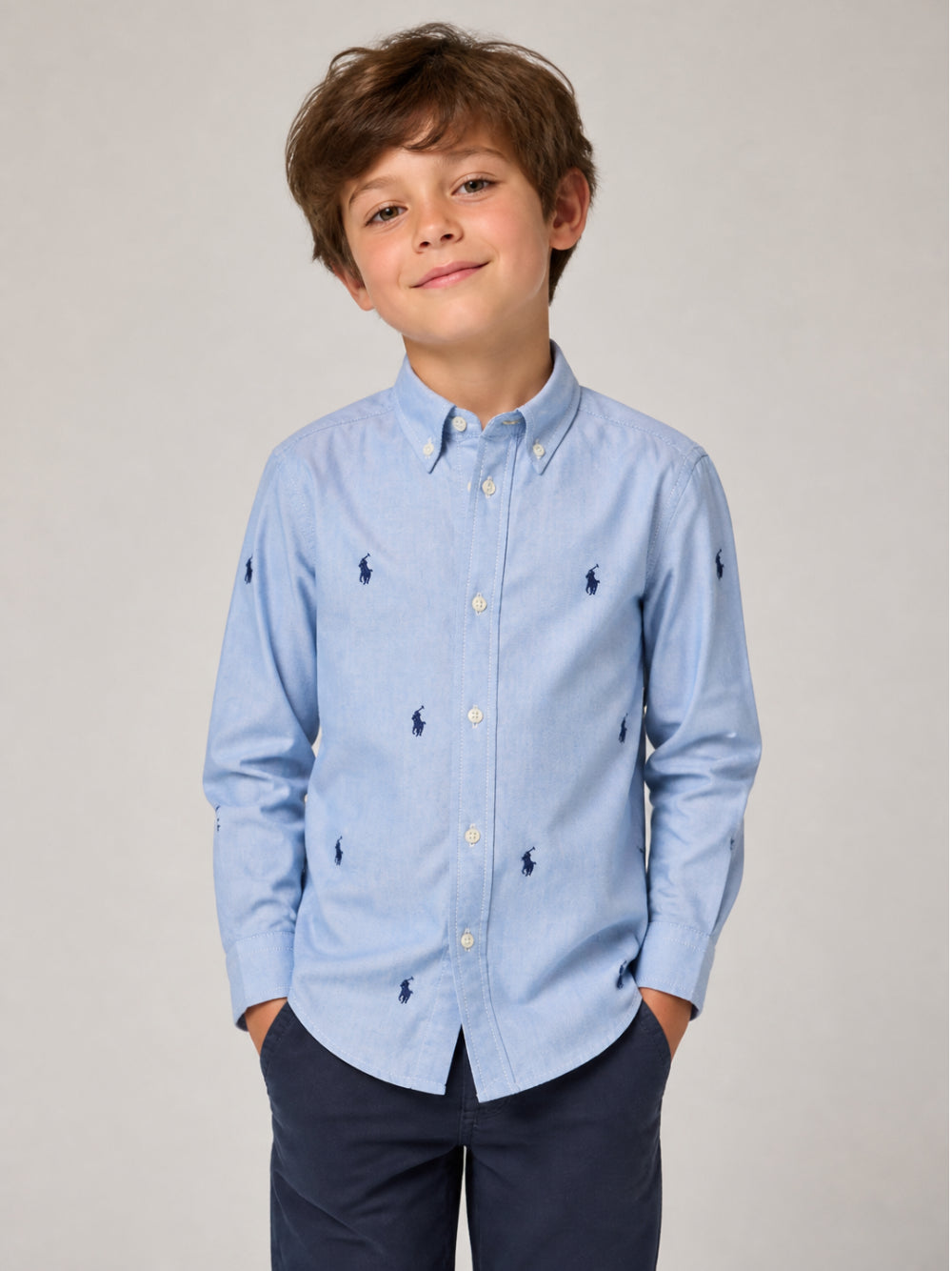 Camicia per bambino Polo Ralph Lauren Kids azzurra con ricami Polo Pony all-over 322878876 001 Ralph Lauren kids