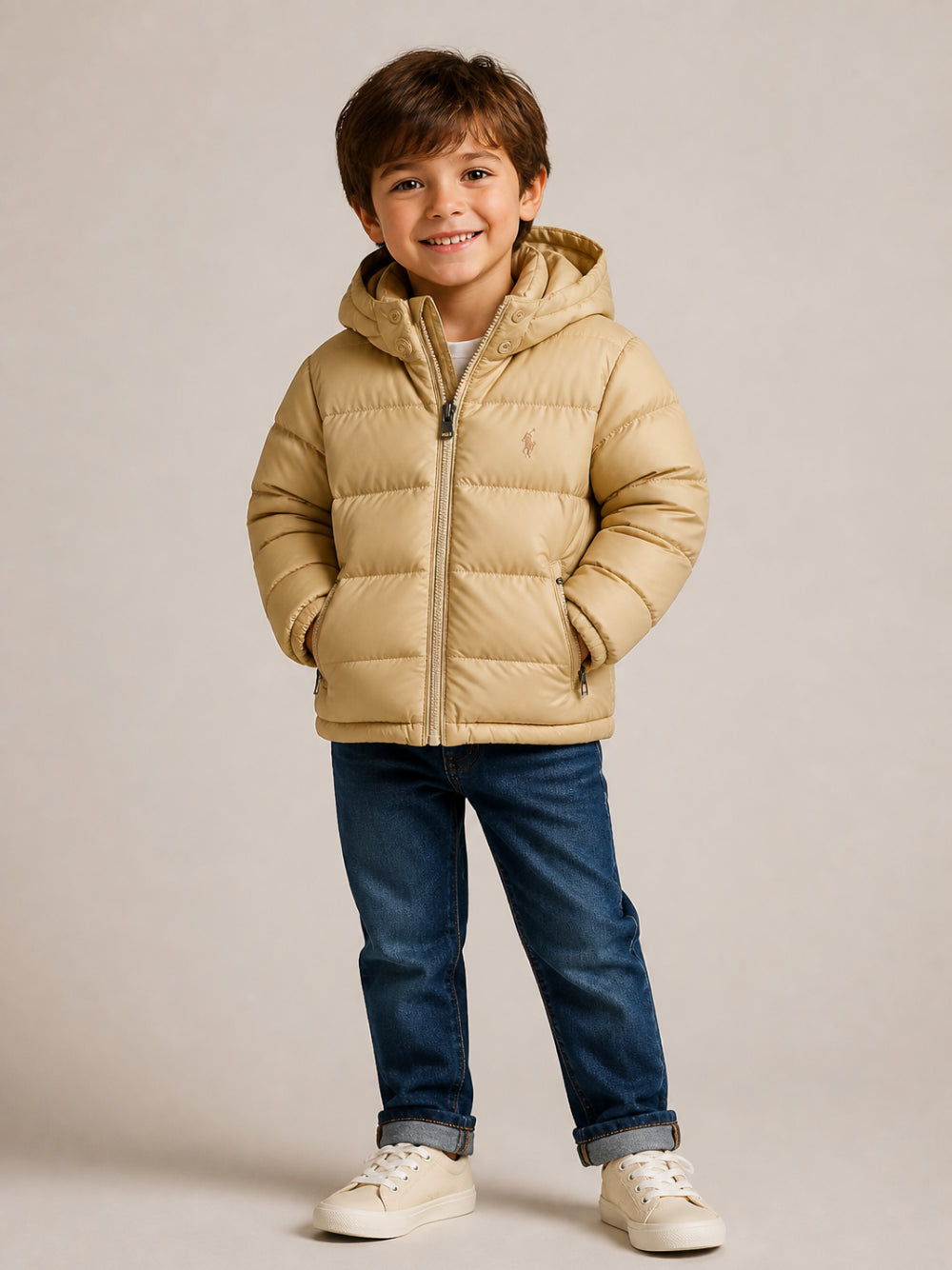 Piumino per bambino Polo Ralph Lauren Kids beige con caratteristico motivo Polo Pony 322969861 003 Ralph Lauren kids