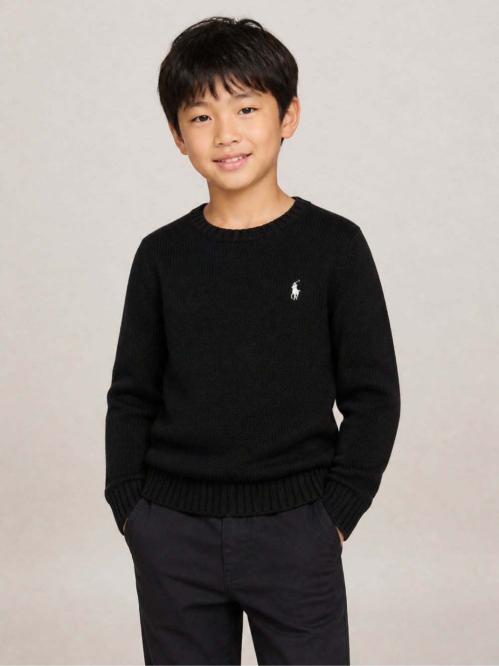 Maglione per bambino Polo Ralph Lauren Kids nero con logo Polo Pony ricamato sul petto 322970429 BLACK Ralph Lauren kids