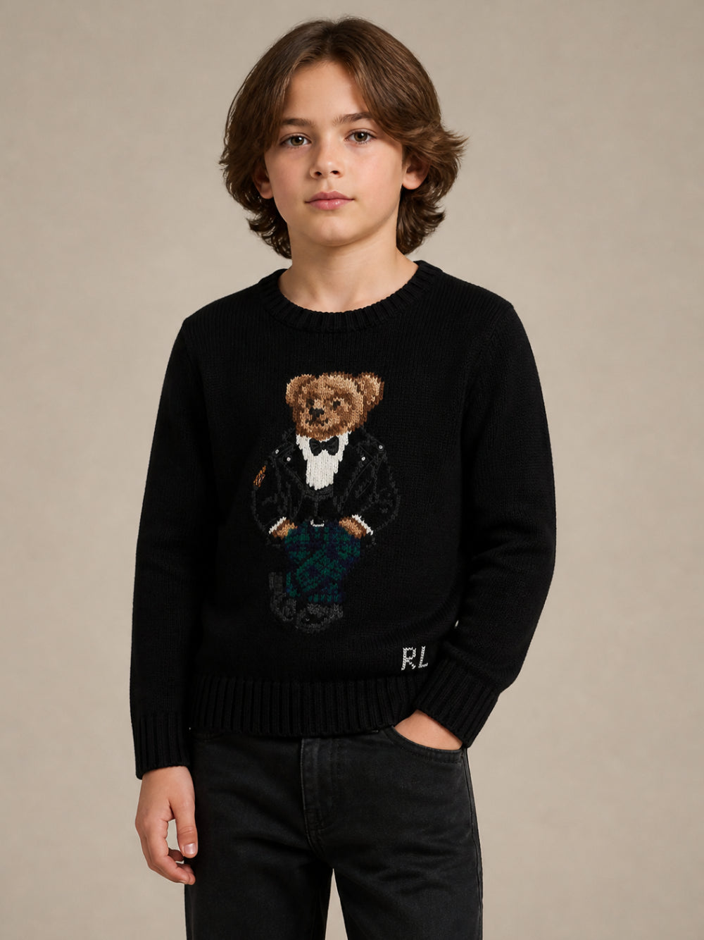 Maglione per bambino Polo Ralph Lauren Kids nero con ricamo Polo Bear 322B29194 001 Ralph Lauren kids