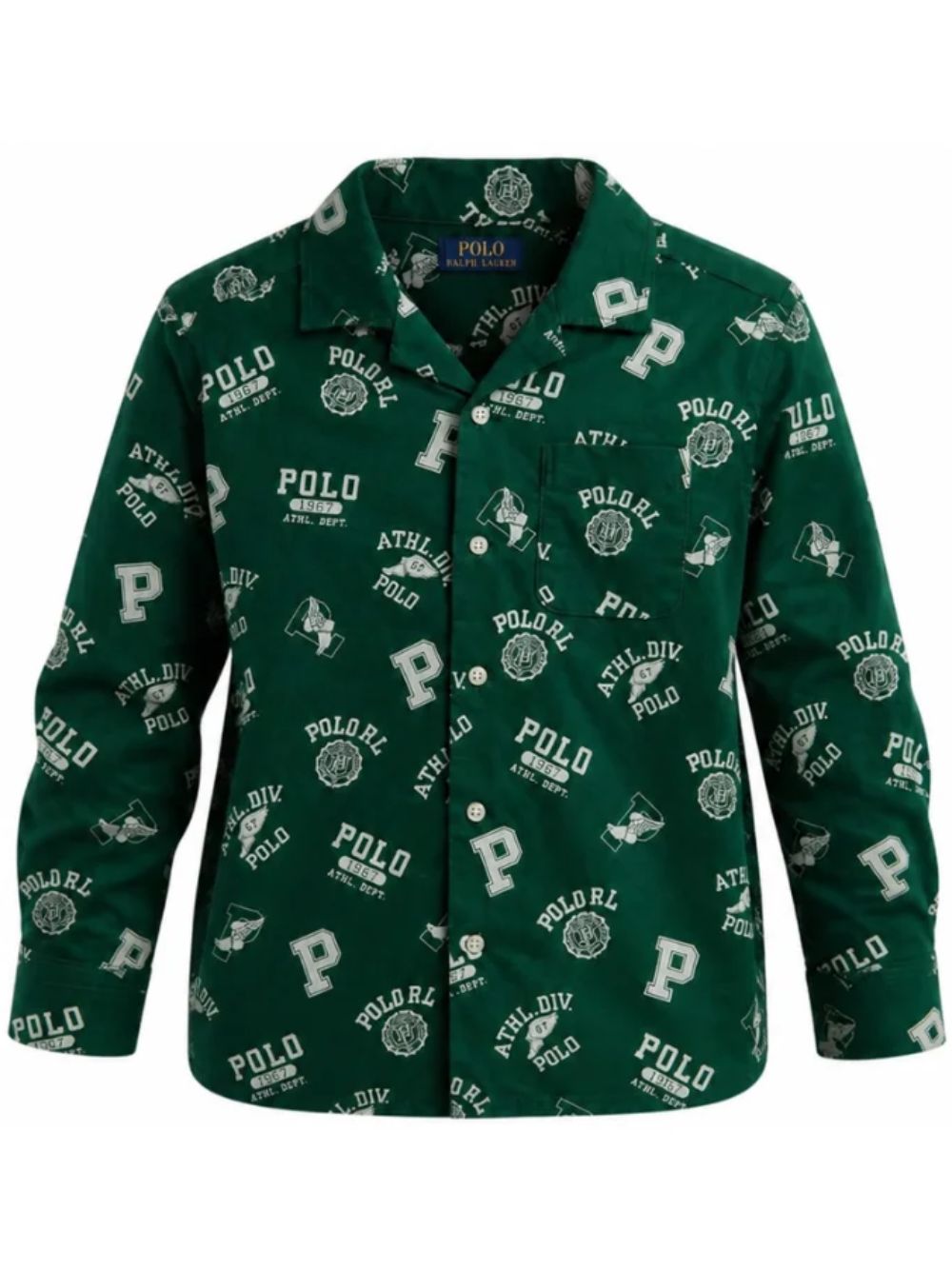 Camicia Andy Cam per bambino Polo Ralph Lauren Kids verde con logo all-over 323B24632 001 Ralph Lauren kids