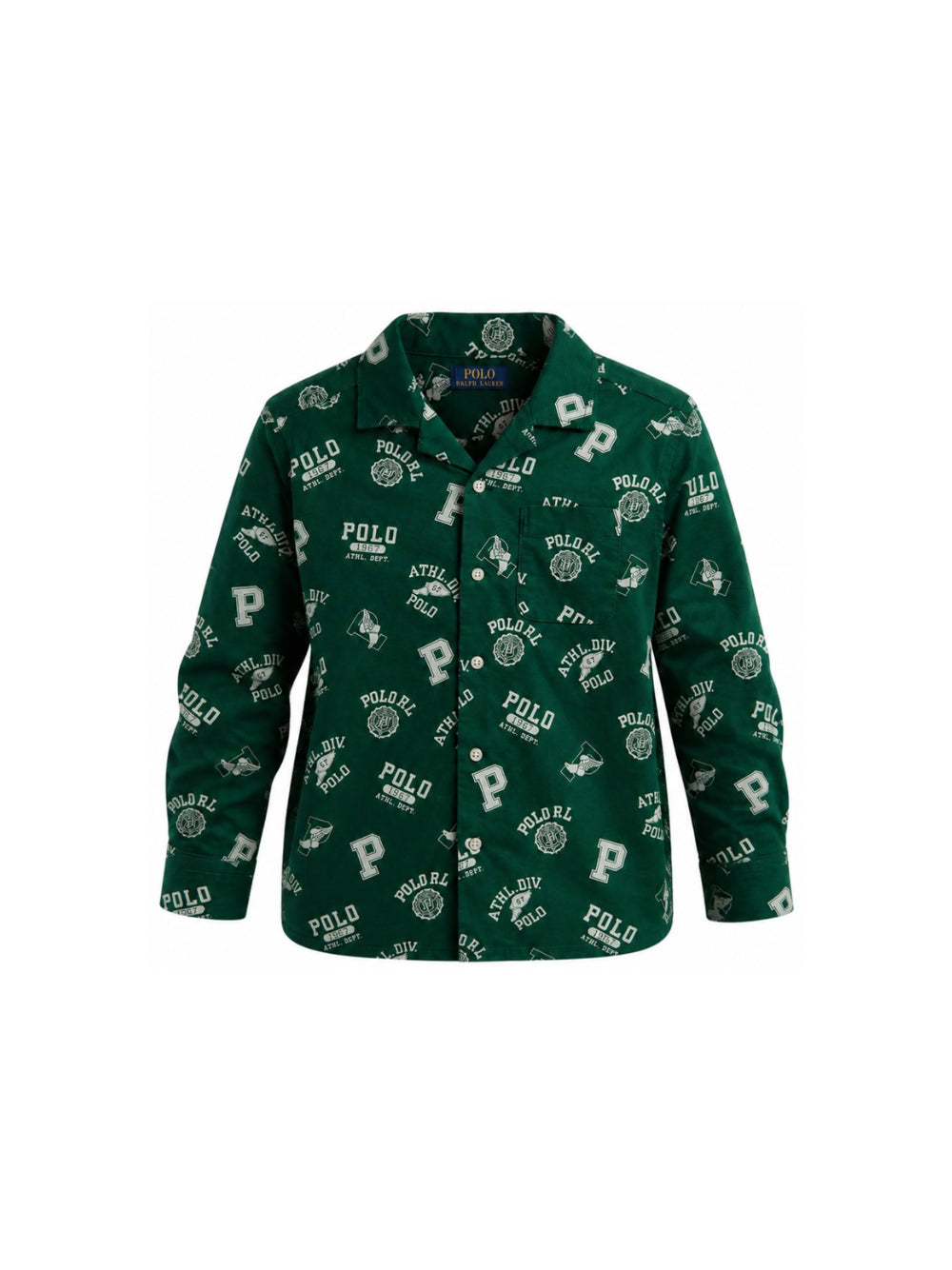 Camicia Andy Cam per bambino Polo Ralph Lauren Kids verde con logo all-over 323B24632 001 Ralph Lauren kids