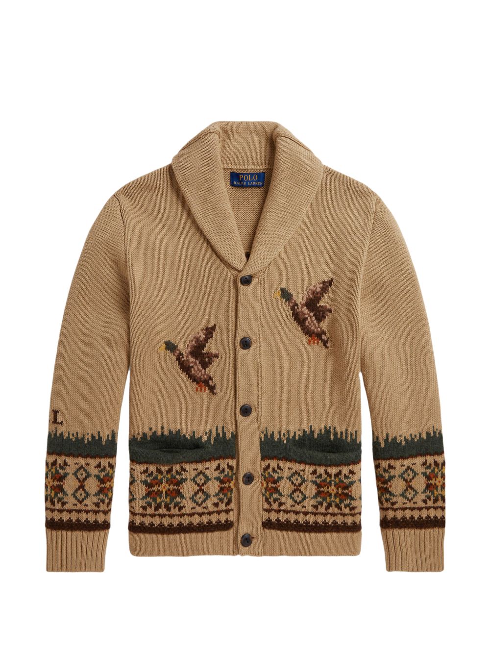Cardigan per bambino PoloRalph Lauren Kids beige con scollo a scialle 323B26121 001 Ralph Lauren kids
