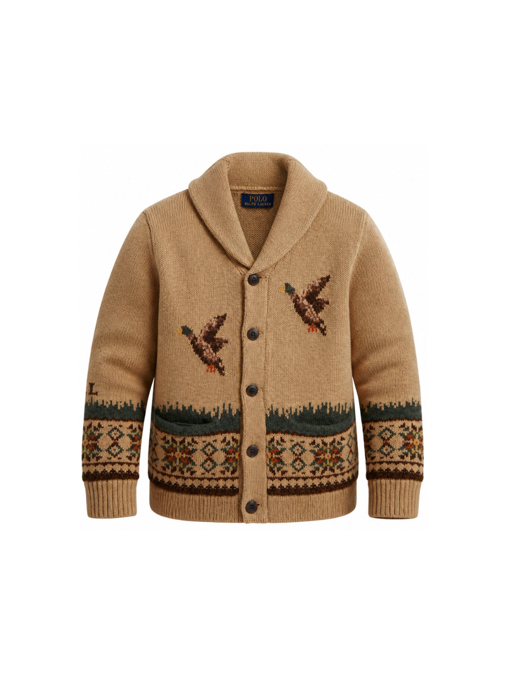 Cardigan per bambino PoloRalph Lauren Kids beige con scollo a scialle 323B26121 001 Ralph Lauren kids
