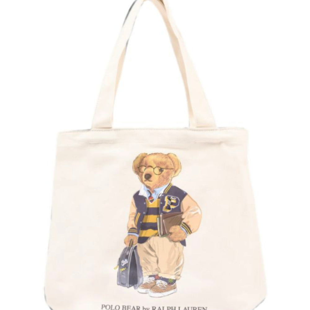 Borsa shopper tote per bambini Polo Ralph Lauren Kids bianco con stampa Polo Bear 9AR021 J9F Ralph Lauren kids