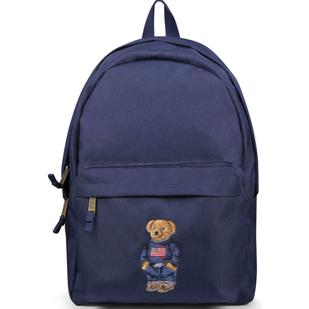 Zaino per bambini Ralph Lauren Kids blu navy con orsetto ricamato sul davanti 9AR149 BVC Ralph Lauren kids