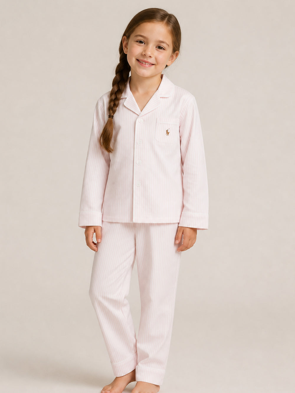 Pigiama per bambina Polo Ralph Lauren Kids rosa a righe con logo ricamato P0198 AIN Ralph Lauren kids