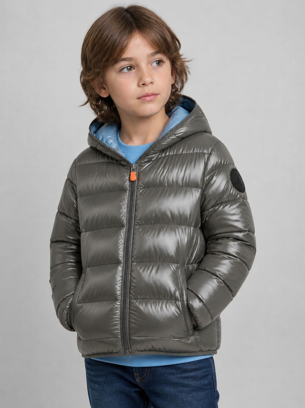 Giubbino per bambino Save The Duck Kids grigio lucido con cappuccio J31280B LOVE21 10044 SAVE THE DUCK KIDS