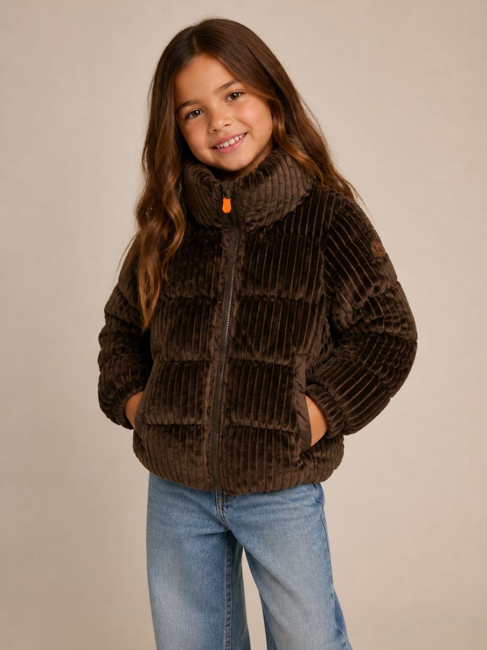 Giubbino per bambina Save The Duck Kids marrone con effetto velluto a coste J31466G COBY23 40036 SAVE THE DUCK KIDS
