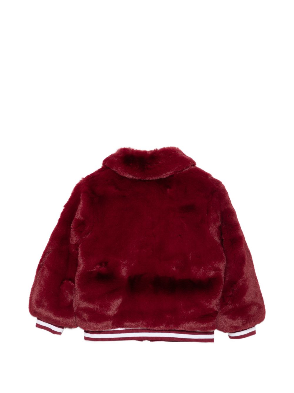Giacca per bambina Stella McCartney Kids rossa in pelliccia sintetica con bordo a righe TZ2A87 Z3359 416 STELLA McCARTNEY KIDS