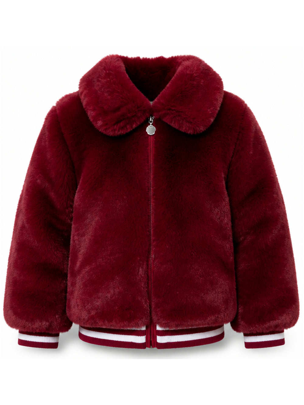 Giacca per bambina Stella McCartney Kids rossa in pelliccia sintetica con bordo a righe TZ2A87 Z3359 416 STELLA McCARTNEY KIDS