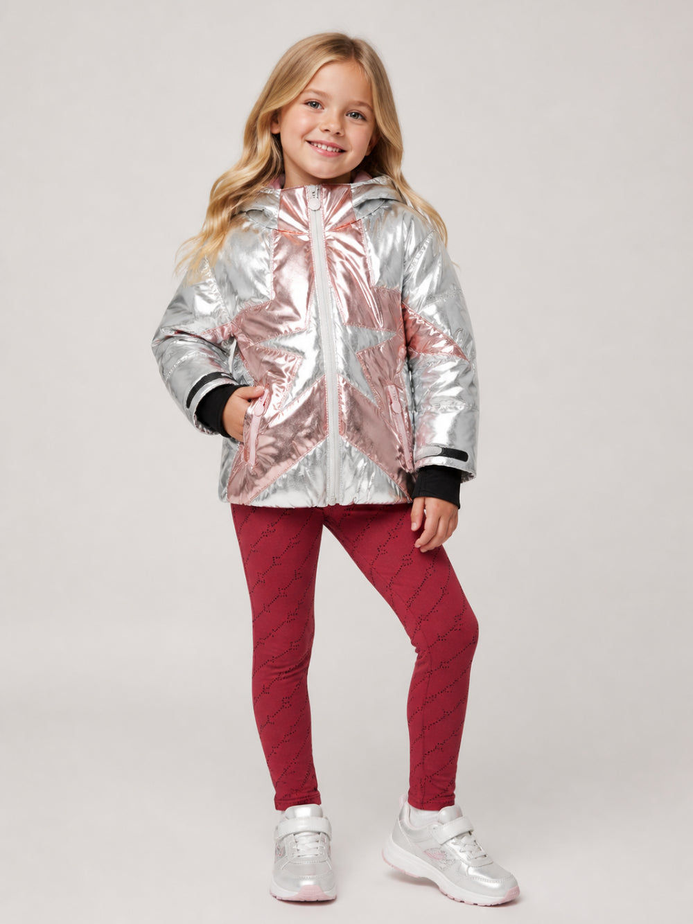Piumino per bambina Stella McCartney Kids argento con motivo a stella TZ2C47 Z3967 925 STELLA McCARTNEY KIDS