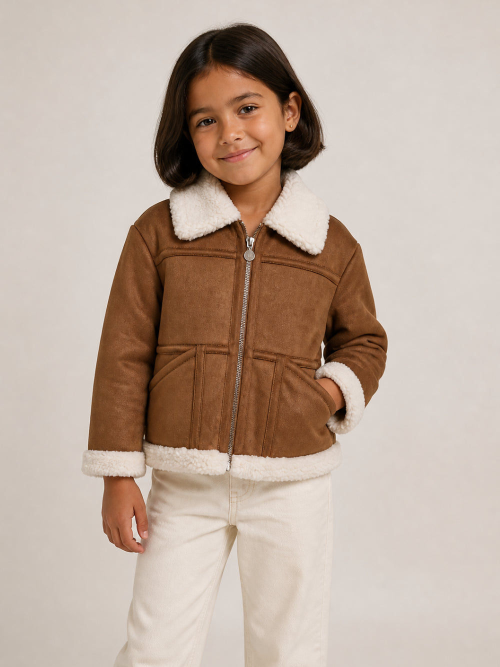 Giacca per bambino Stella McCartney Kids marrone con dettagli in finta pelliccia TZ2C67 Z4056 307 STELLA McCARTNEY KIDS