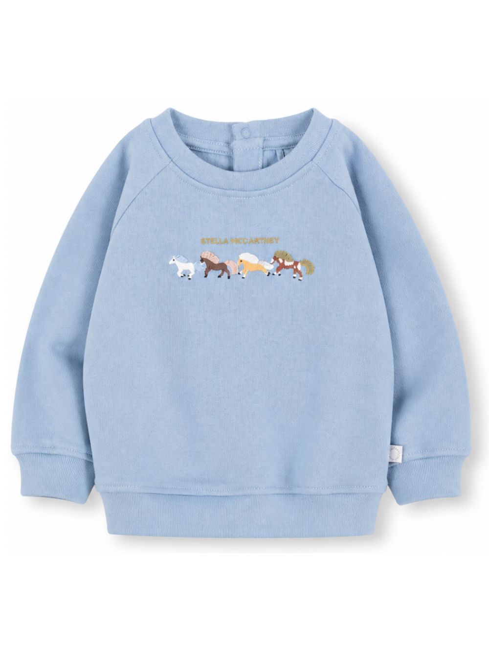Felpa per neonato Stella McCartney Kids azzurra con cavalli ricamati sul davanti TZ4330 Z3059 643 STELLA McCARTNEY KIDS