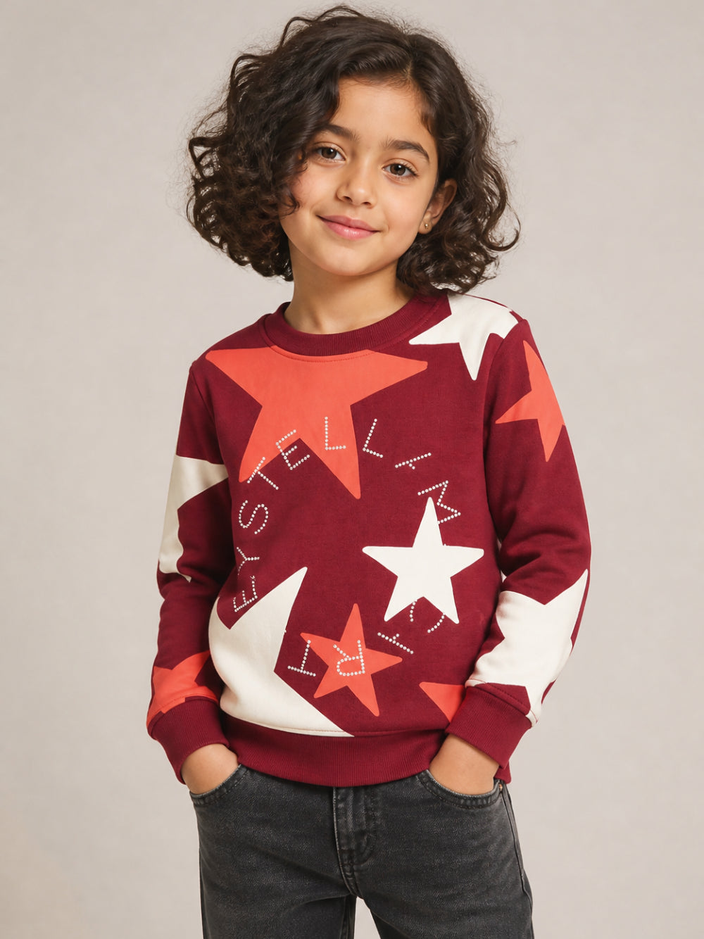 Felpa per bambina Stella McCartney Kids rossa con stampa stelle all-over TZ4A20 Z3886 416MC STELLA McCARTNEY KIDS