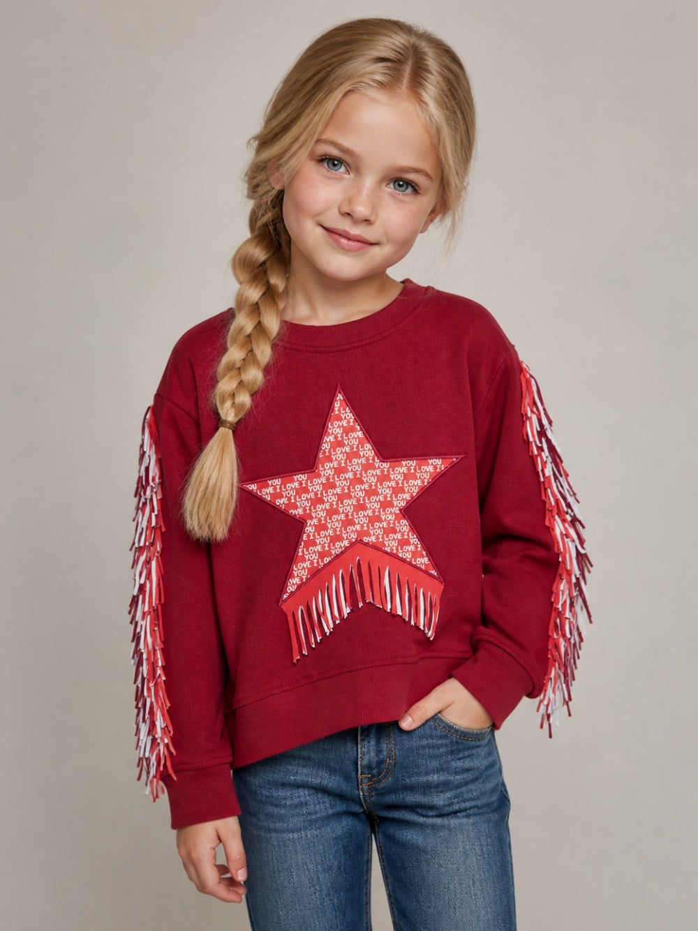 Felpa per bambina Stella McCartney Kids rossa con dettagli con frange TZ4A30 Z3059 416 STELLA McCARTNEY KIDS