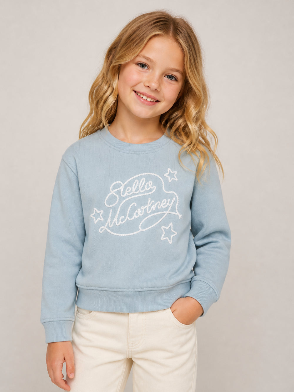 Felpa per bambini Stella McCartney Kids azzurra con ricamo logo TZ4B50 Z3059 61E STELLA McCARTNEY KIDS